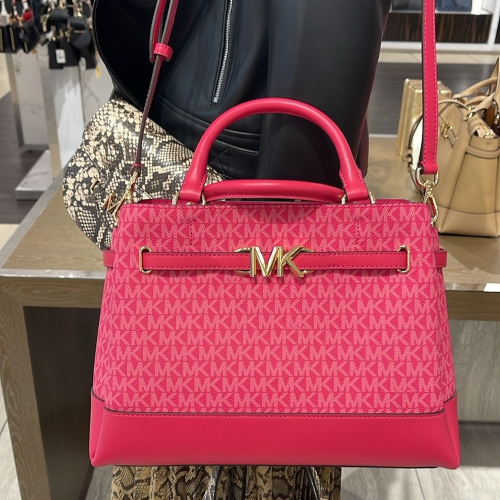 MICHAEL KORS 
Reed Large Graphic Logo Belted Satchel
Electric Pink 
NWT